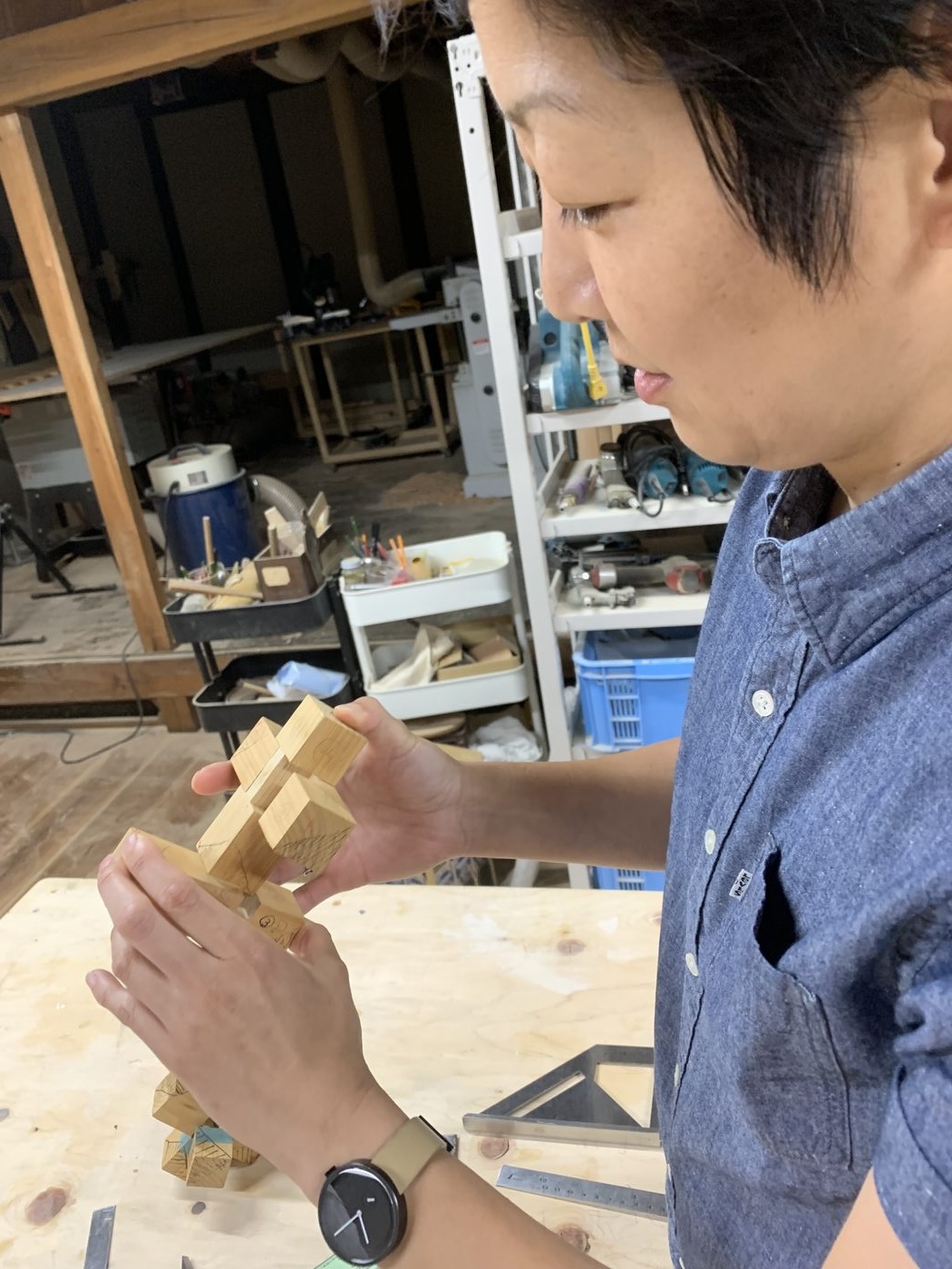 Ayako with wood joinery puzzle
